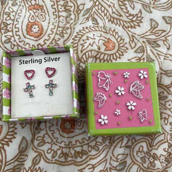 Other - Sterling Silver Cross and Heart CZ earrings - NIB